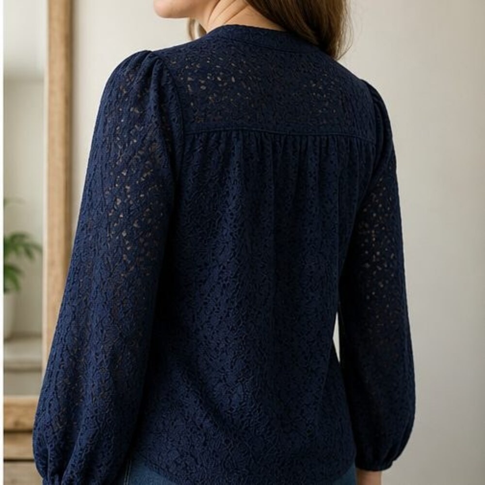 Navy Button Blouse - Picture 3 of 6